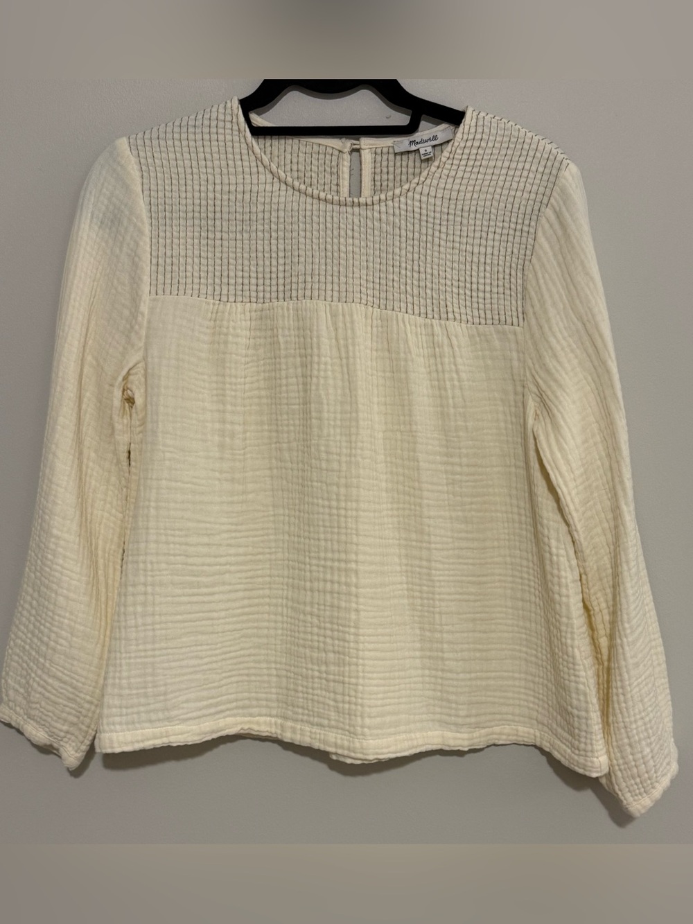Madewell Cream Textured Gauze Peasant Top